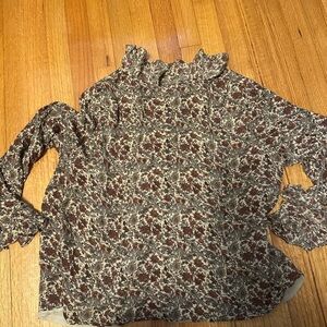 Kate Hill Silk Top Women's 20W Ruffle Long Sleeve Button Up Floral Lined (B3